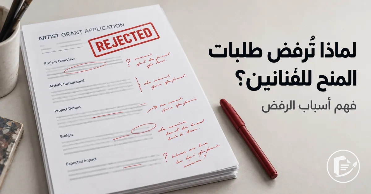 طلب منحة مرفوض لفنان مع ملاحظات المراجعة