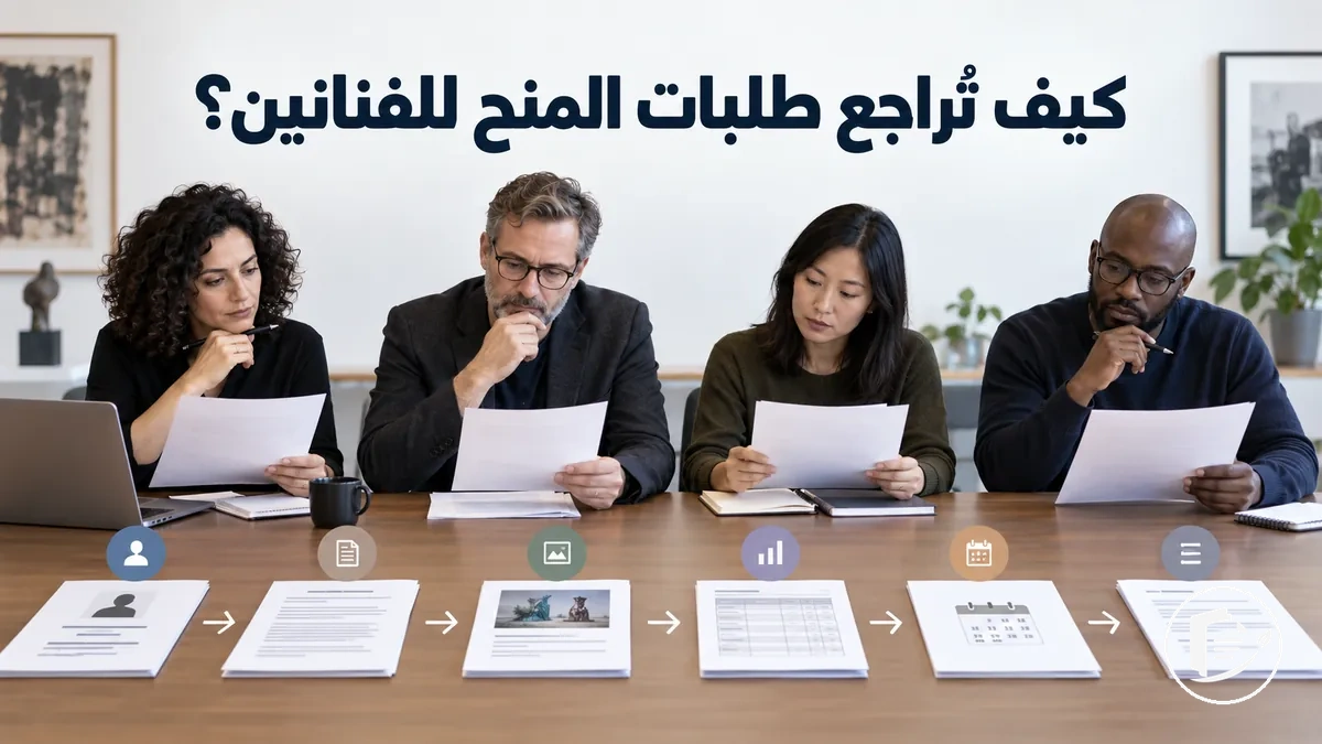 لجنة مراجعة تقيّم طلب منحة مقدّم من فنان