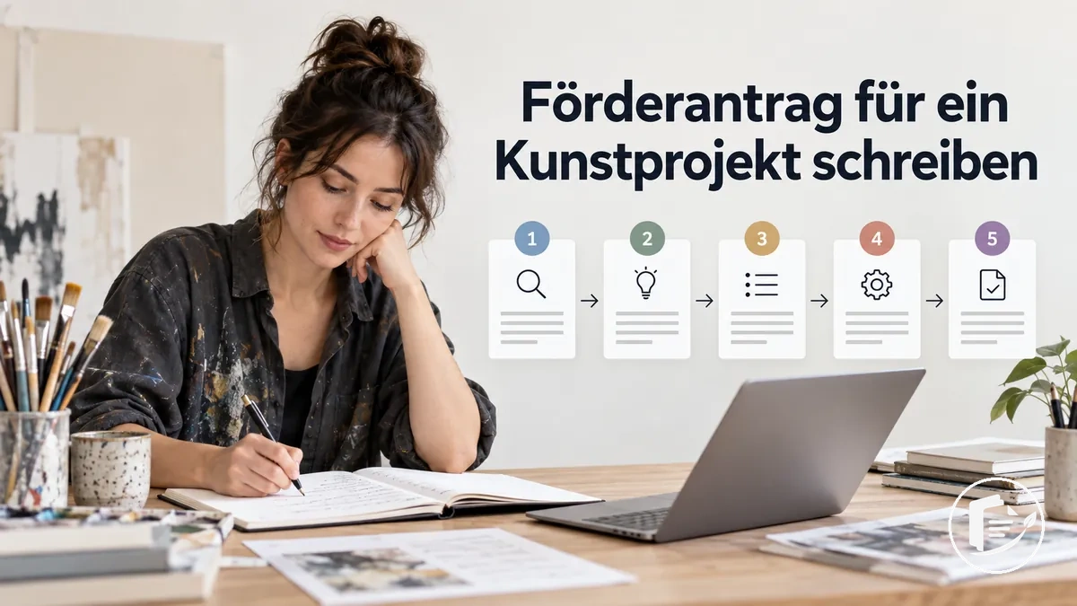 Künstler verfasst Schritt für Schritt einen Förderantrag für ein Kunstprojekt