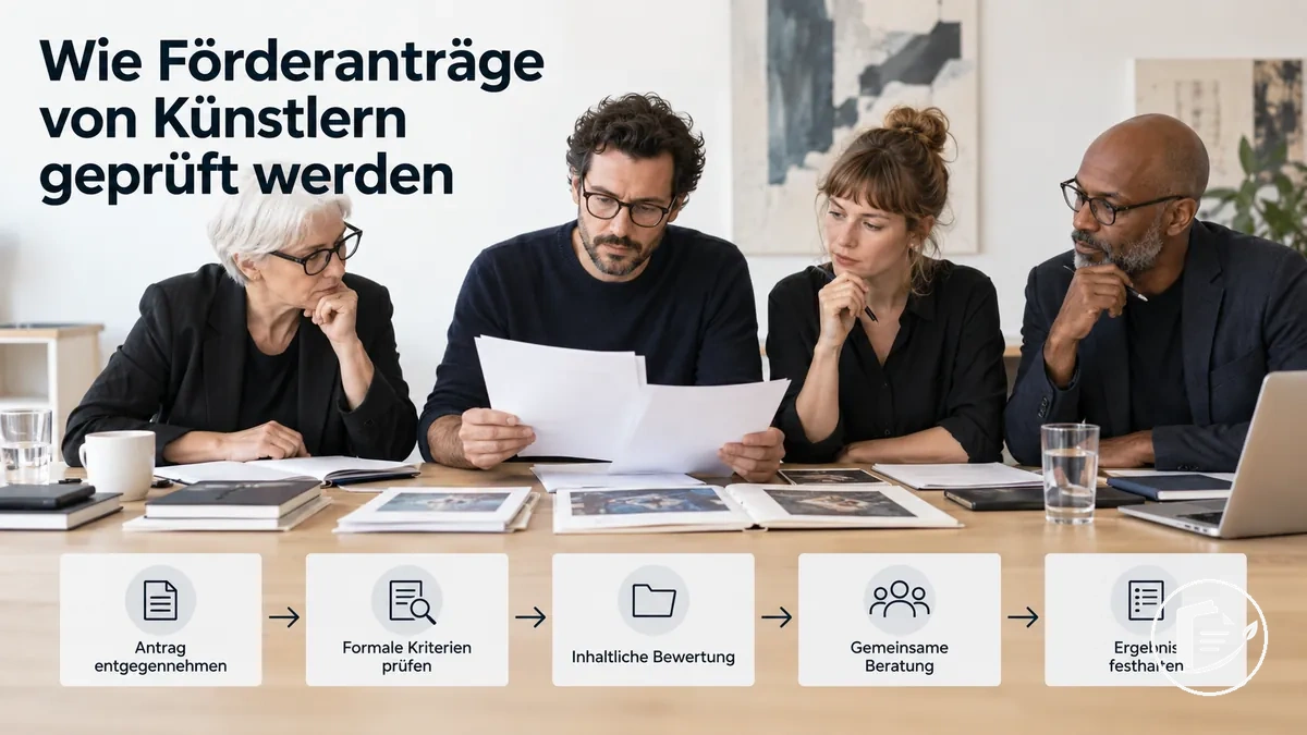 Auswahlgremium prüft den Förderantrag eines Künstlers