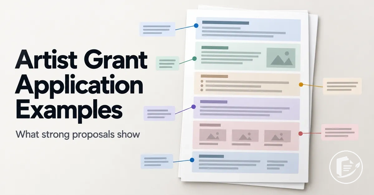 Annotated artist grant application example showing proposal structure