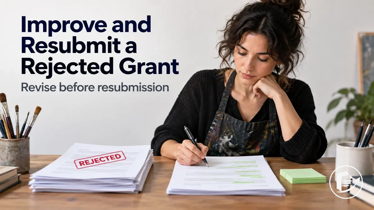 Artist revising a rejected grant application for resubmission