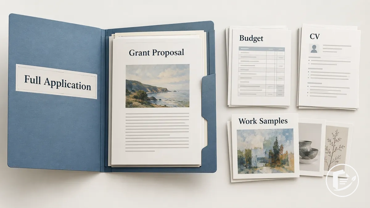 Diagram showing a grant proposal as one part of a complete artist grant application