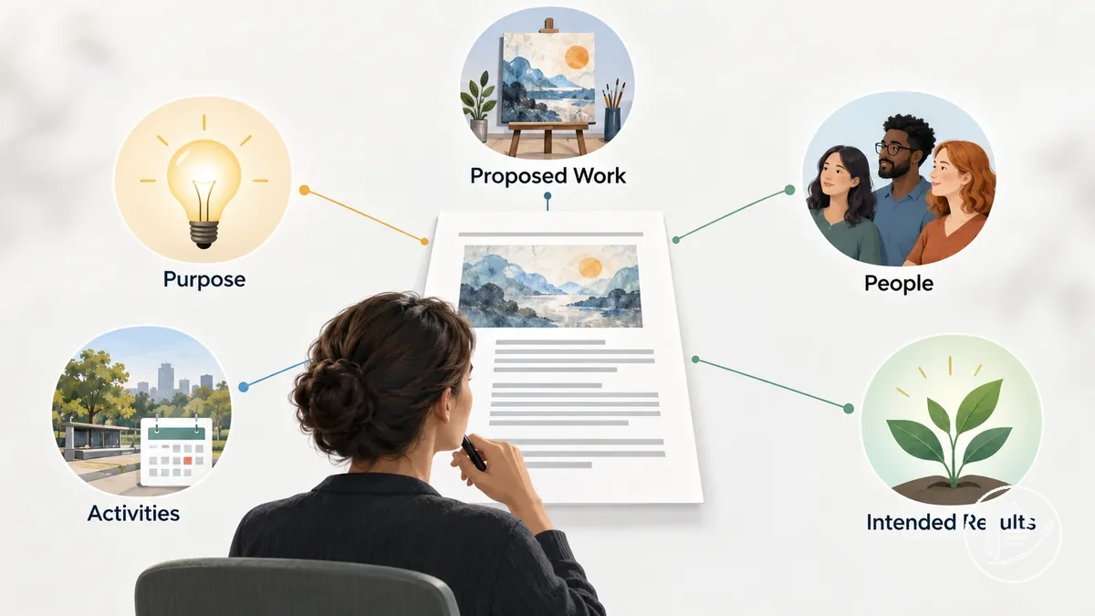 Artist reviewing the key project information in a grant project description