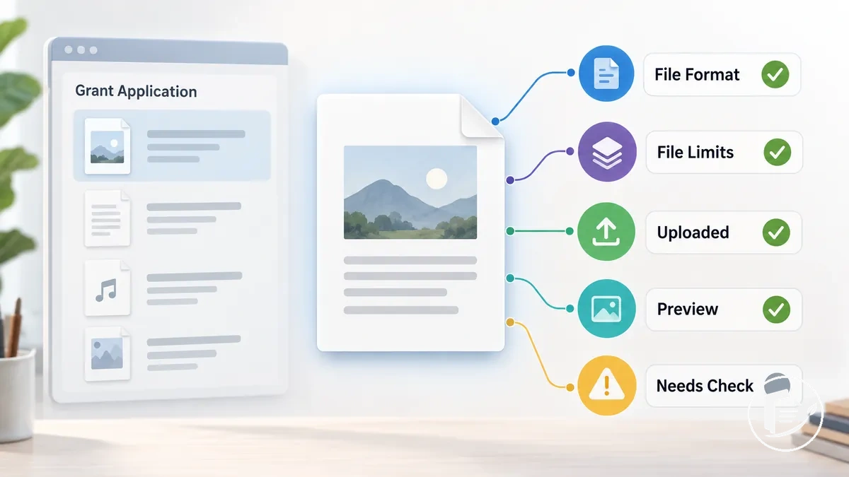 Grant application attachments checked for file format, limits, and upload status
