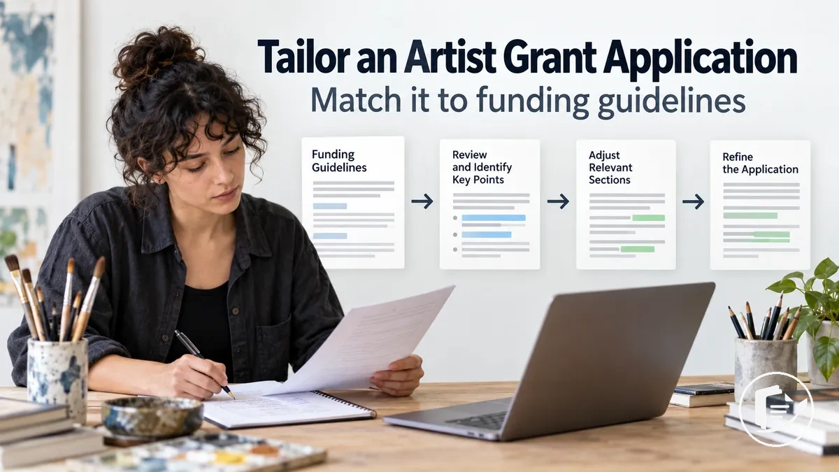 Artist tailoring a grant application to funding guidelines