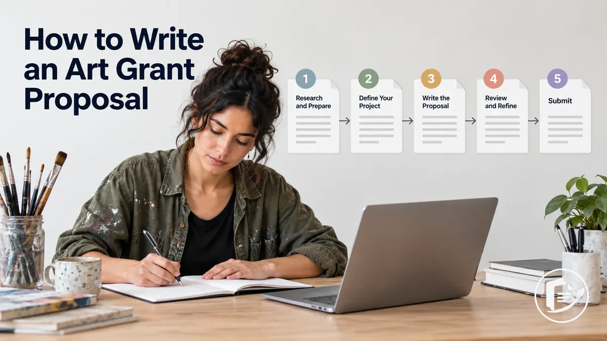 Artist drafting an art grant proposal step by step