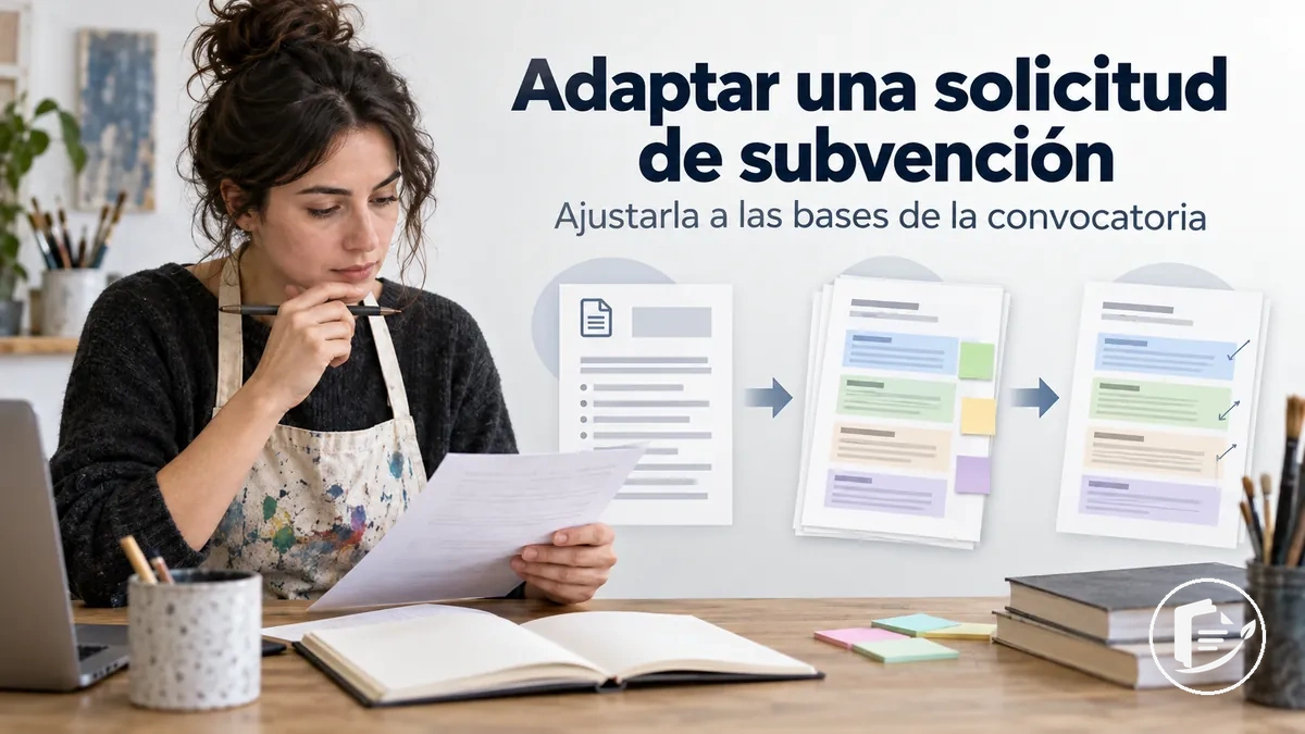 Artista adaptando una solicitud de subvención a las bases de la convocatoria