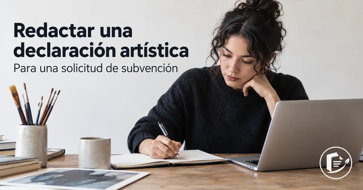 Artista redactando una declaración artística para una solicitud de subvención