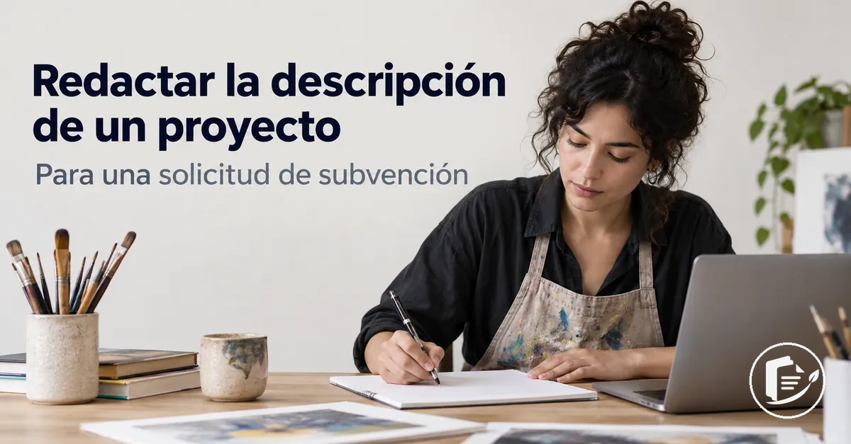 Artista redactando la descripción de un proyecto para una solicitud de subvención