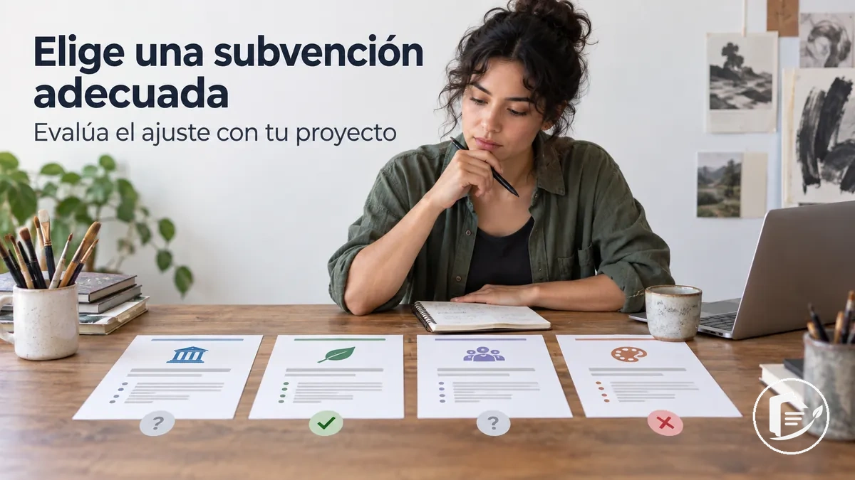 Artista comparando oportunidades de subvención según su proyecto