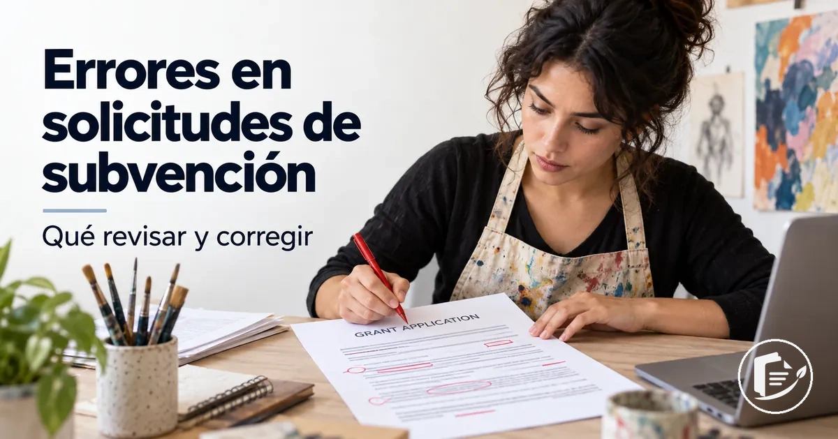 Artista corrigiendo errores habituales en una solicitud de subvención