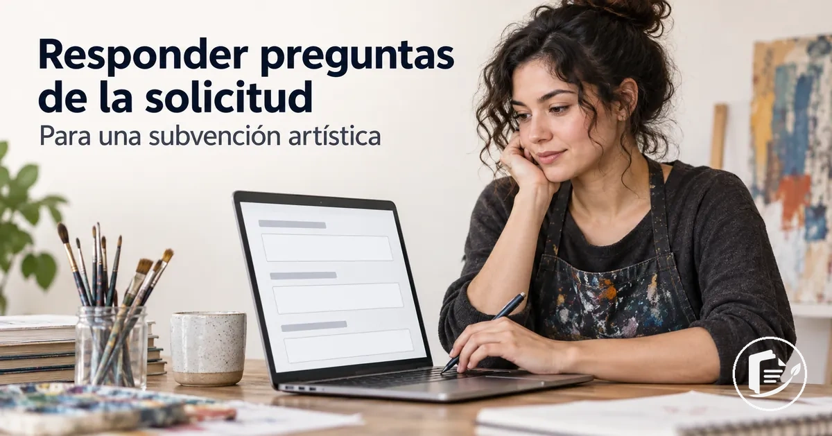 Artista respondiendo a las preguntas de una solicitud de subvención