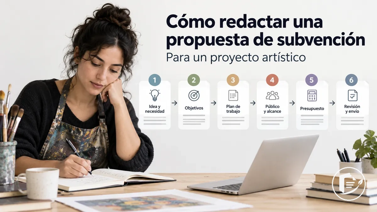 Artista redactando paso a paso una propuesta de subvención artística