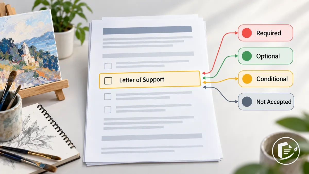 Instrucciones de una solicitud de subvención que indican si se requiere o es opcional una carta de apoyo