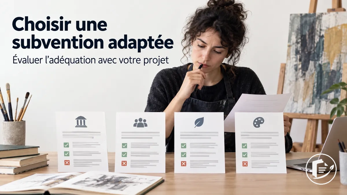 Artiste comparant des possibilités de subvention selon leur adéquation avec son projet