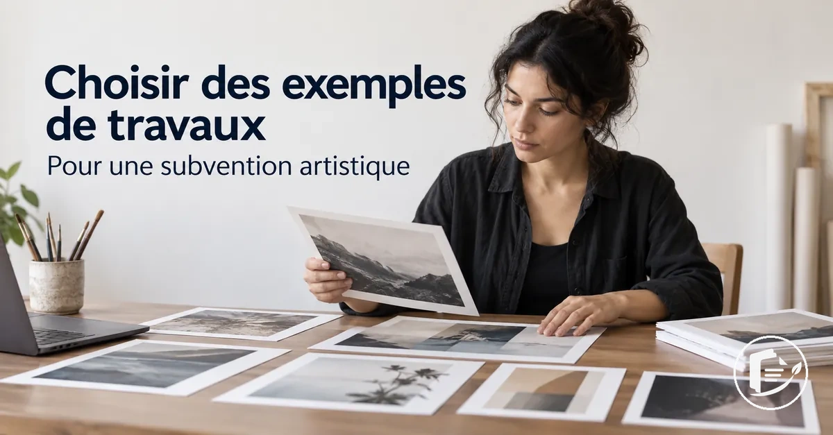 Artiste sélectionnant des exemples de travaux pour une demande de subvention