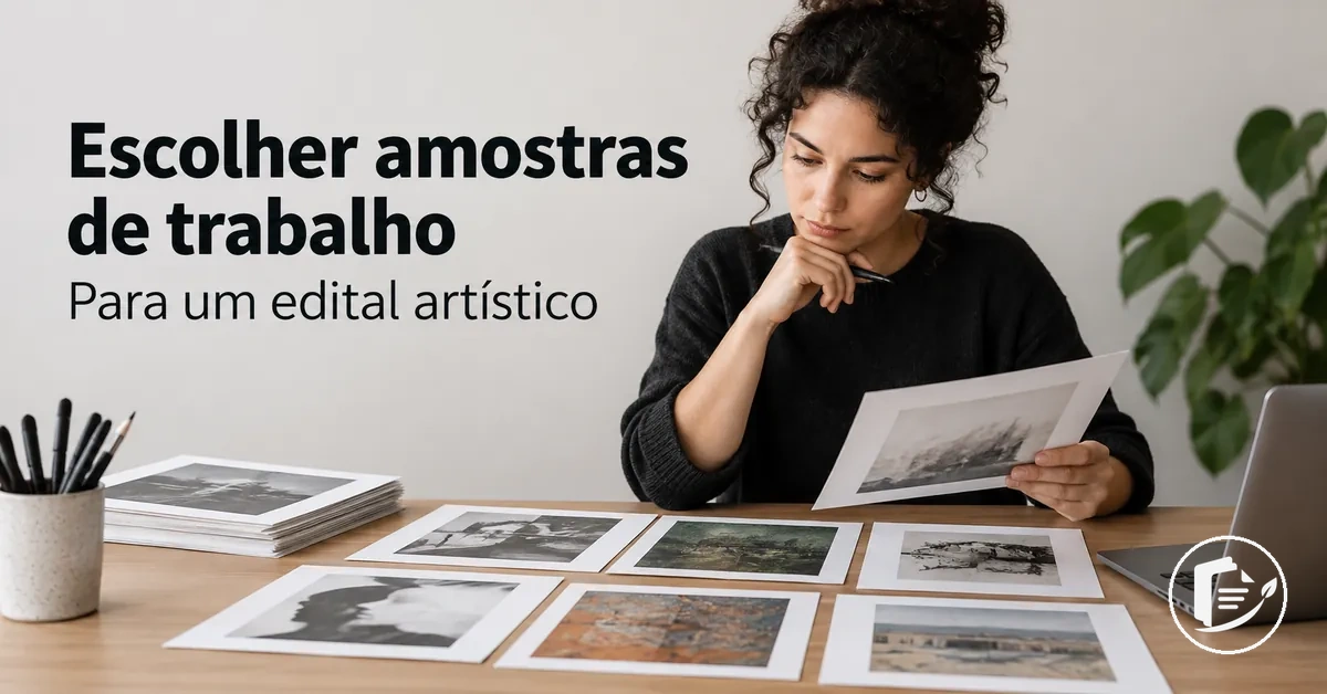 Artista selecionando amostras de trabalho para uma inscrição em edital