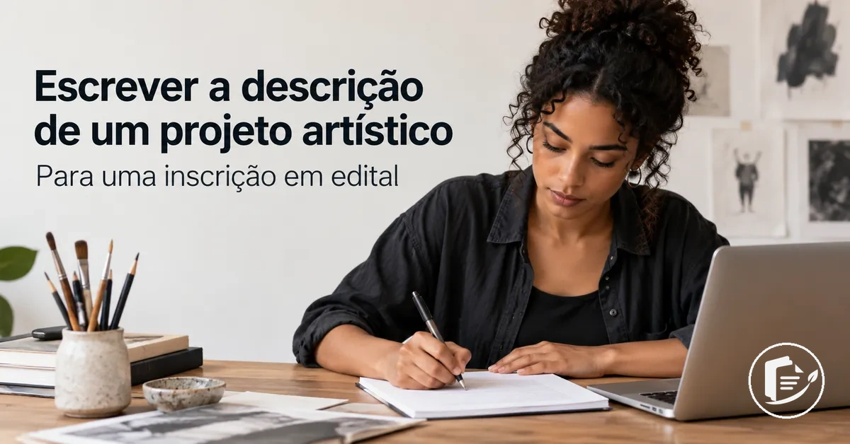 Artista escrevendo a descrição de um projeto para uma inscrição em edital