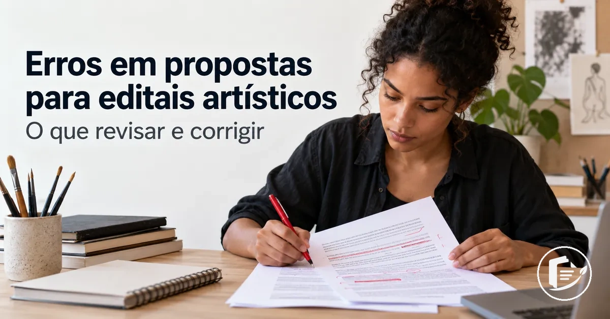 Artista corrigindo erros comuns em uma proposta para edital