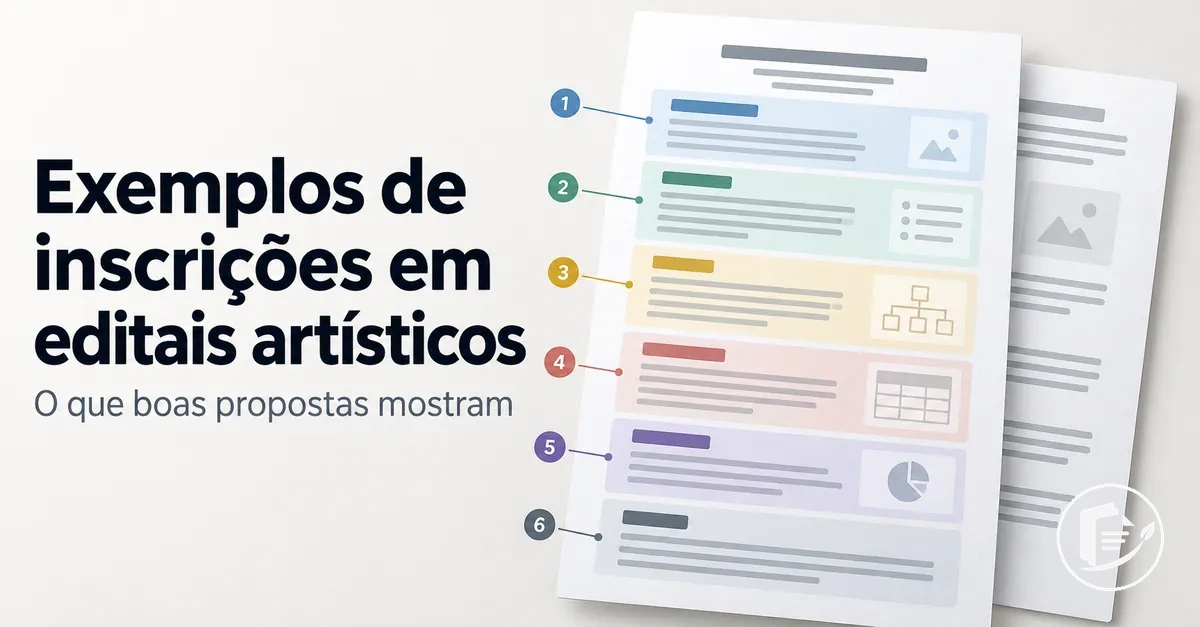 Exemplo anotado de inscrição em edital artístico mostrando a estrutura da proposta