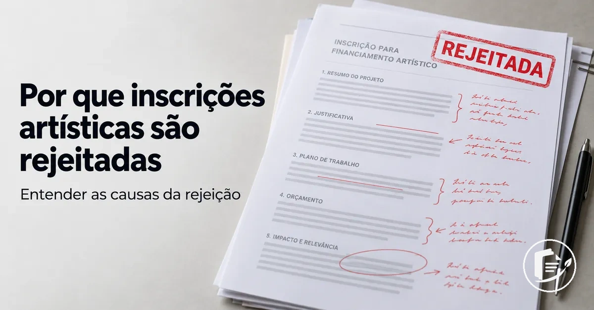 Inscrição em edital artístico rejeitada com anotações de avaliação