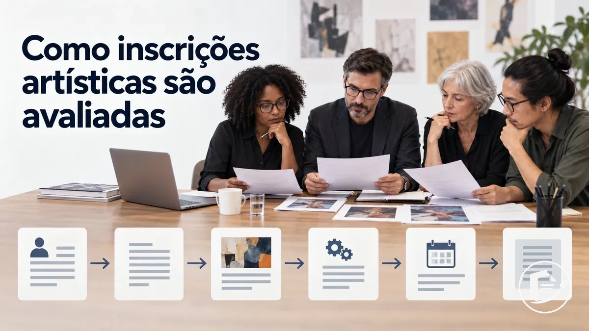 Comissão avaliadora analisando a inscrição de um artista