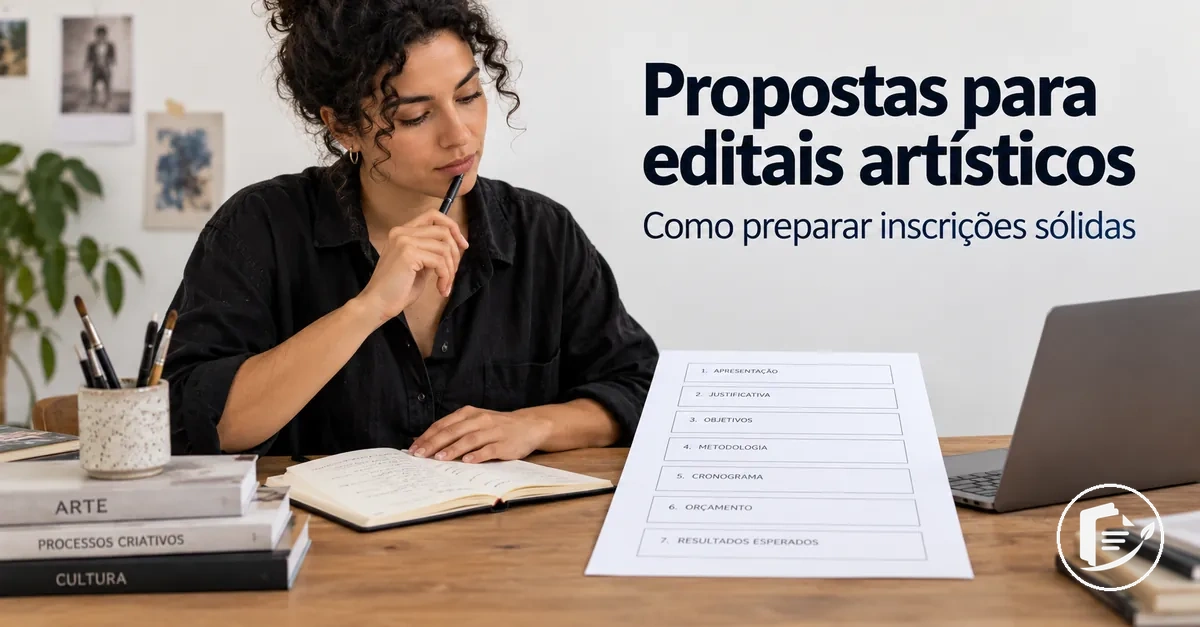 Artista planejando a estrutura de uma inscrição em edital artístico