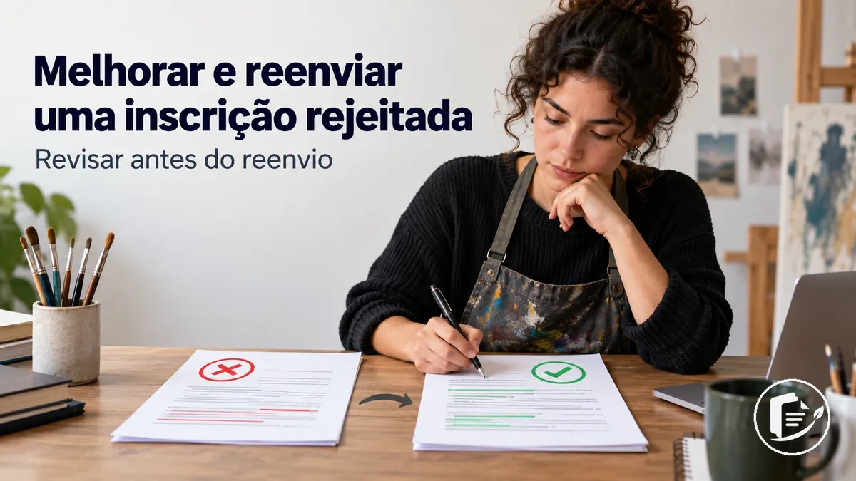 Artista revisando uma inscrição rejeitada antes de reenviá-la