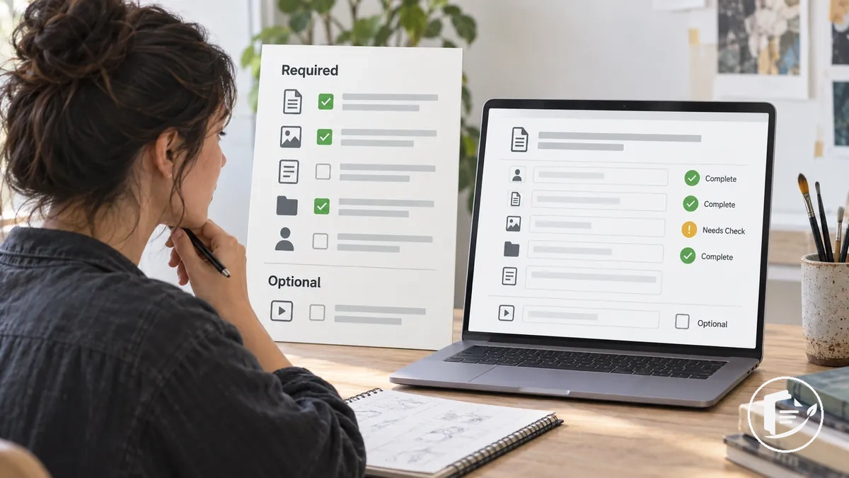 Requisitos da inscrição em edital artístico e verificação de integralidade antes do envio